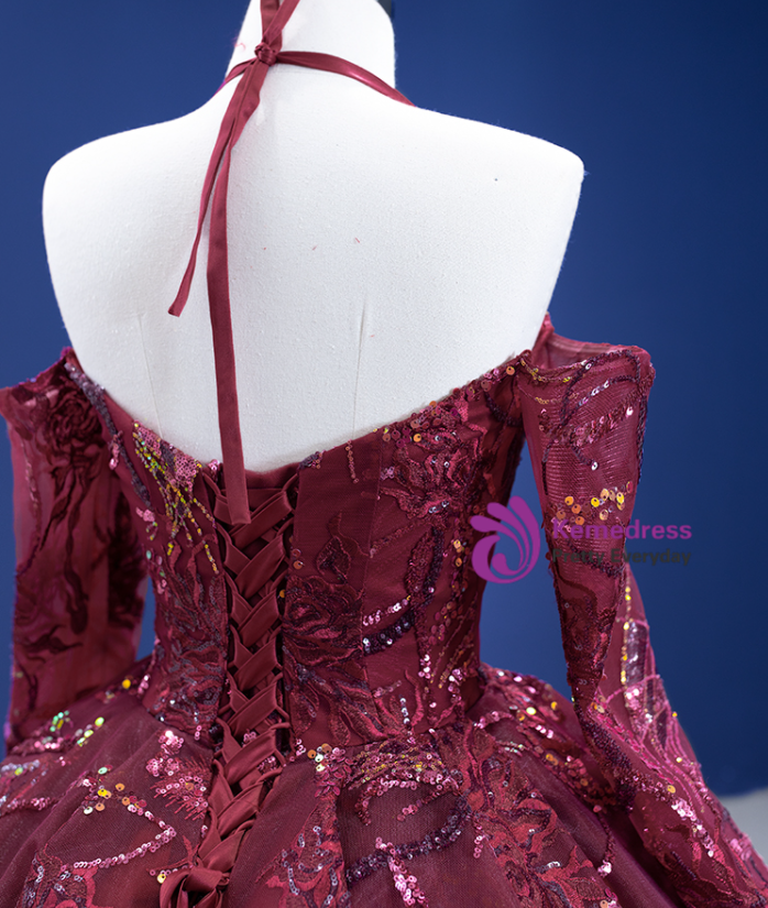 Burgundy Ball Gown Wedding Dress tulle Prom Dresses main image 0