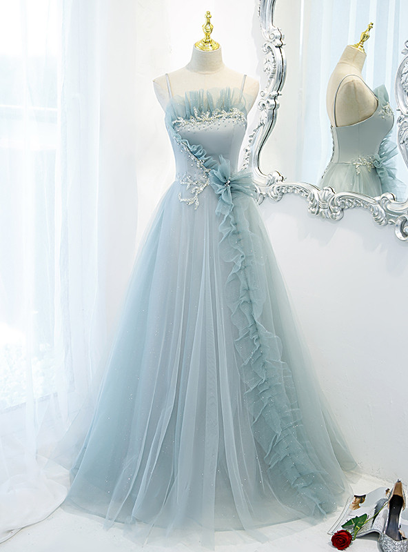 Elegant Black Spaghetti Straps Tulle Prom Dress,New Arrival Prom Dress Y1109 main image 1