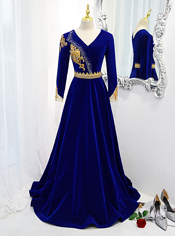 Exquisite Blue Beading Long Sleeve Short Prom Dresses main image 1