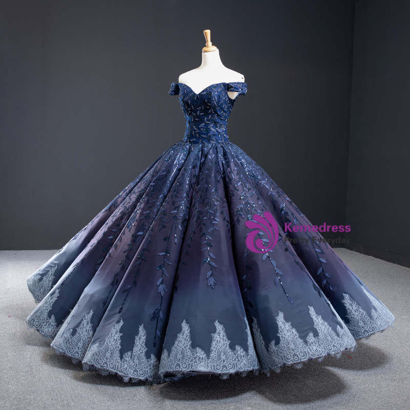 Navy Blue Ballroom Dress with Purple Accents - Leanna