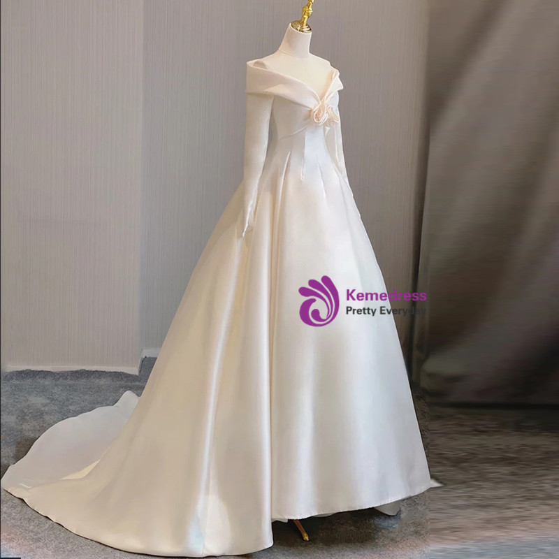 White Soft Satin Straps Simple Long Wedding Party Dress, White Long Evening Dress main image 1