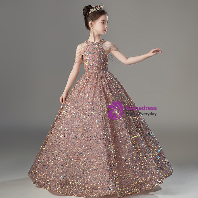 Ball Gown Sequins Flower Girl Dresses with Ruffles & Bowknot
