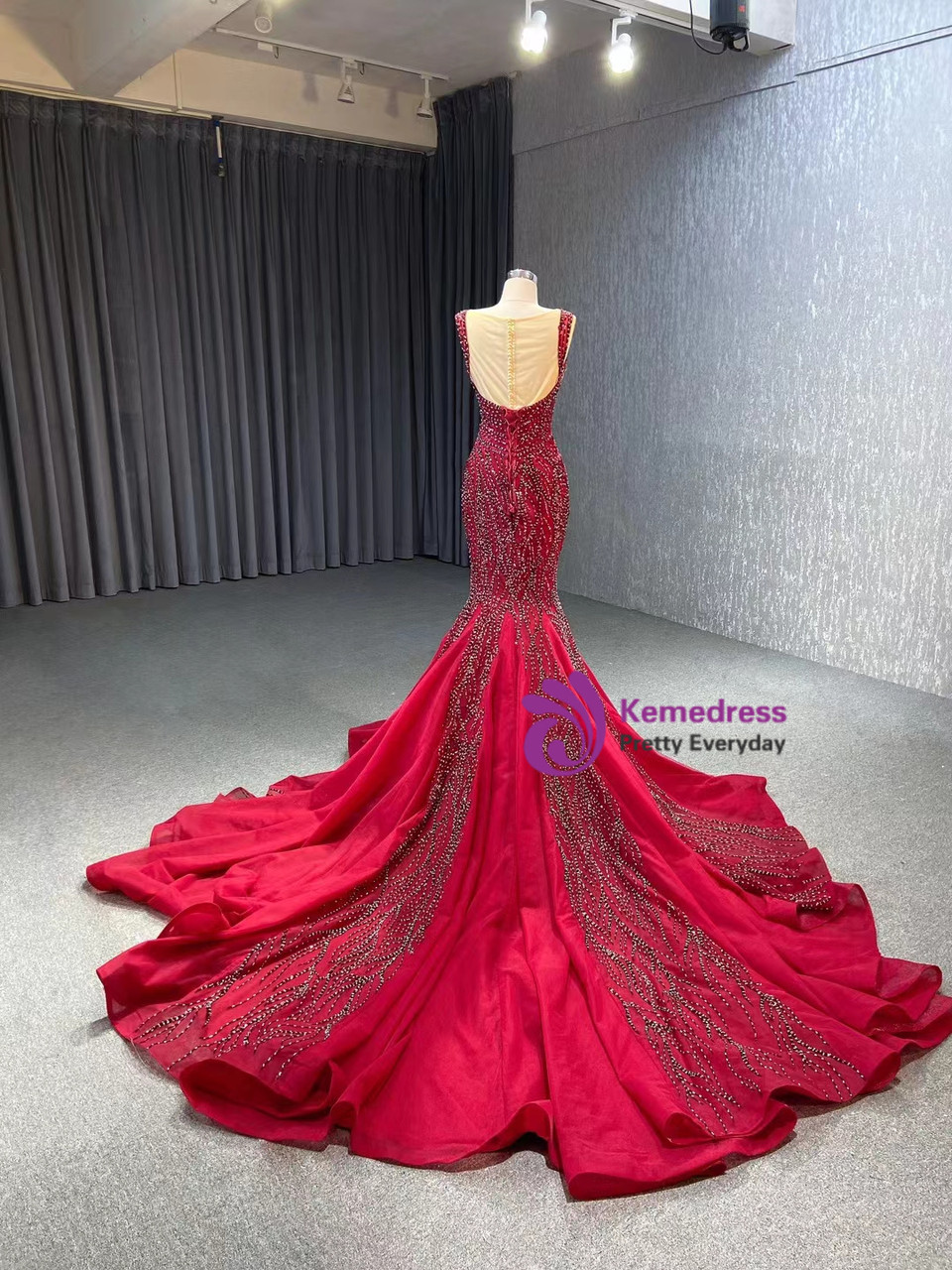 Gorgeous Mermaid Straps Beadings Red Prom Dress C1782 main image 1
