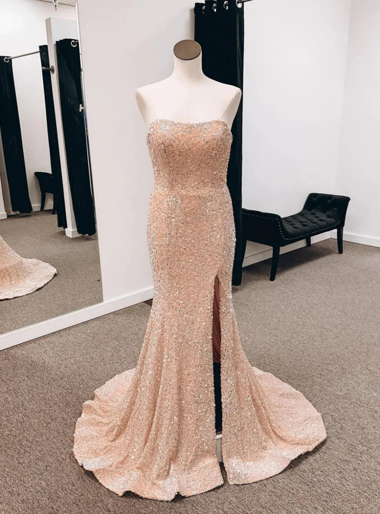 Chic Sequin Tank Champagne Backless Prom Dress