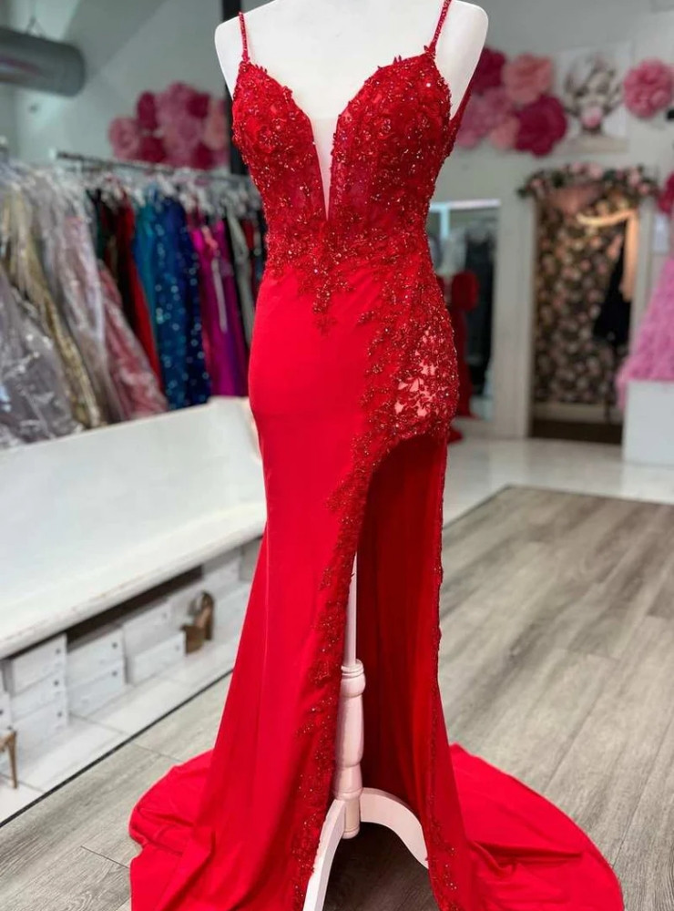 PURPLE MERMAID BACKLESS TULLE SPAGHETTI STRAPS BEADING PROM DRESS,DS2981