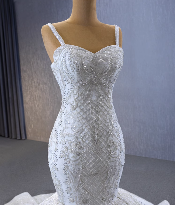 Trumpet Mermaid Beading Sequin White Prom Dress main image 1