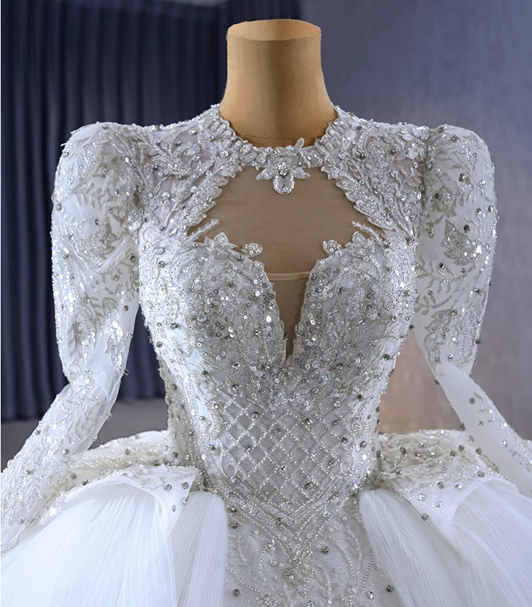 Ball Gown Long Sleeves Sequin Embroidery Dresses