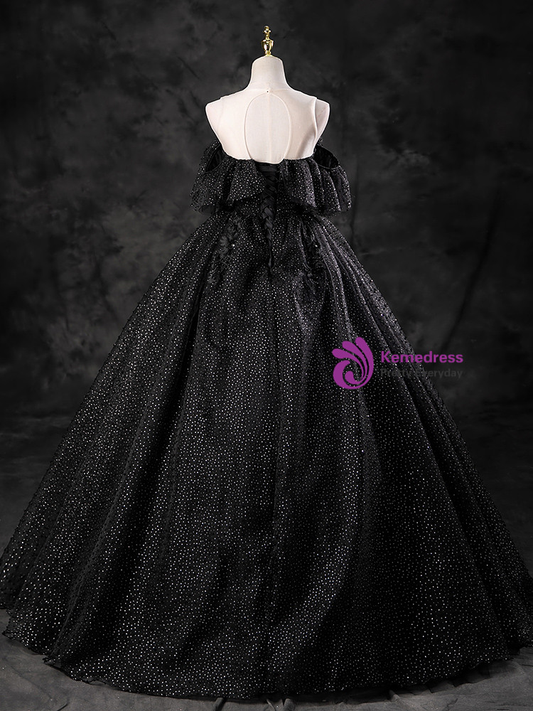 Classy Black Tulle Appliques Ball Gown Birthday Quinceanera Dress Y7862 main image 0