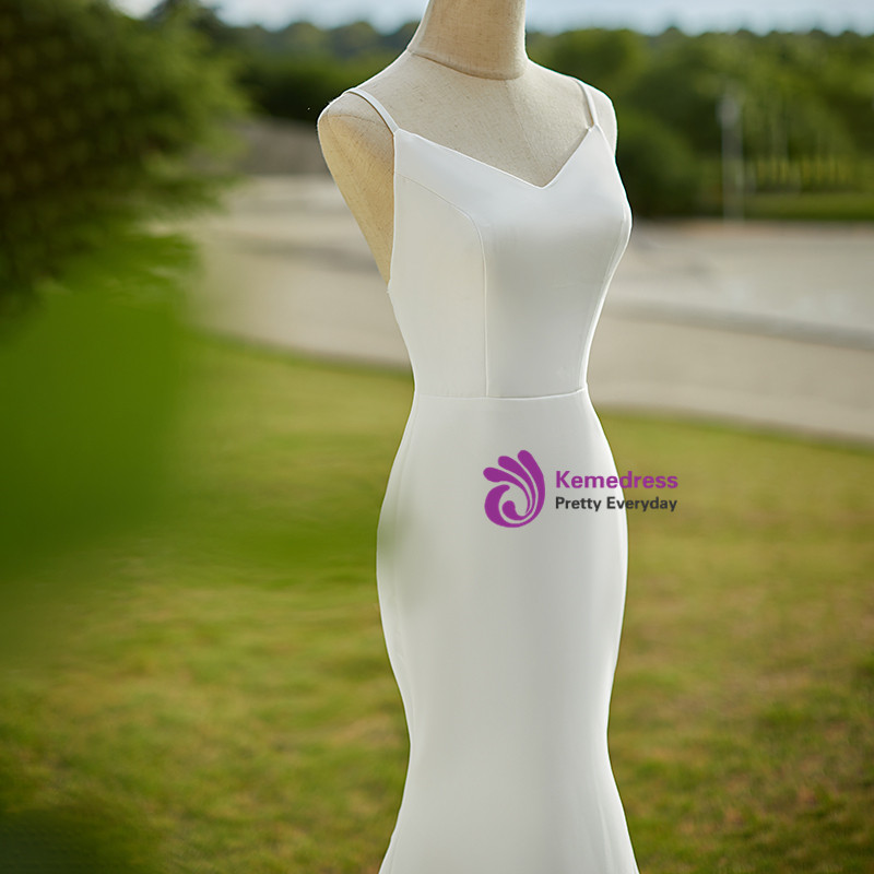 White Mermaid Spaghetti Straps Wedding Dress LBQW0068 main image 1