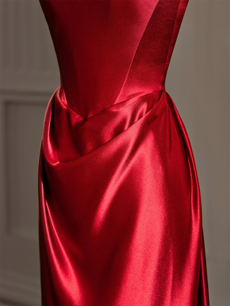 Burgundy Satin Backless Cap Sleeve Beading Pleats Formal Prom Dress main image 1