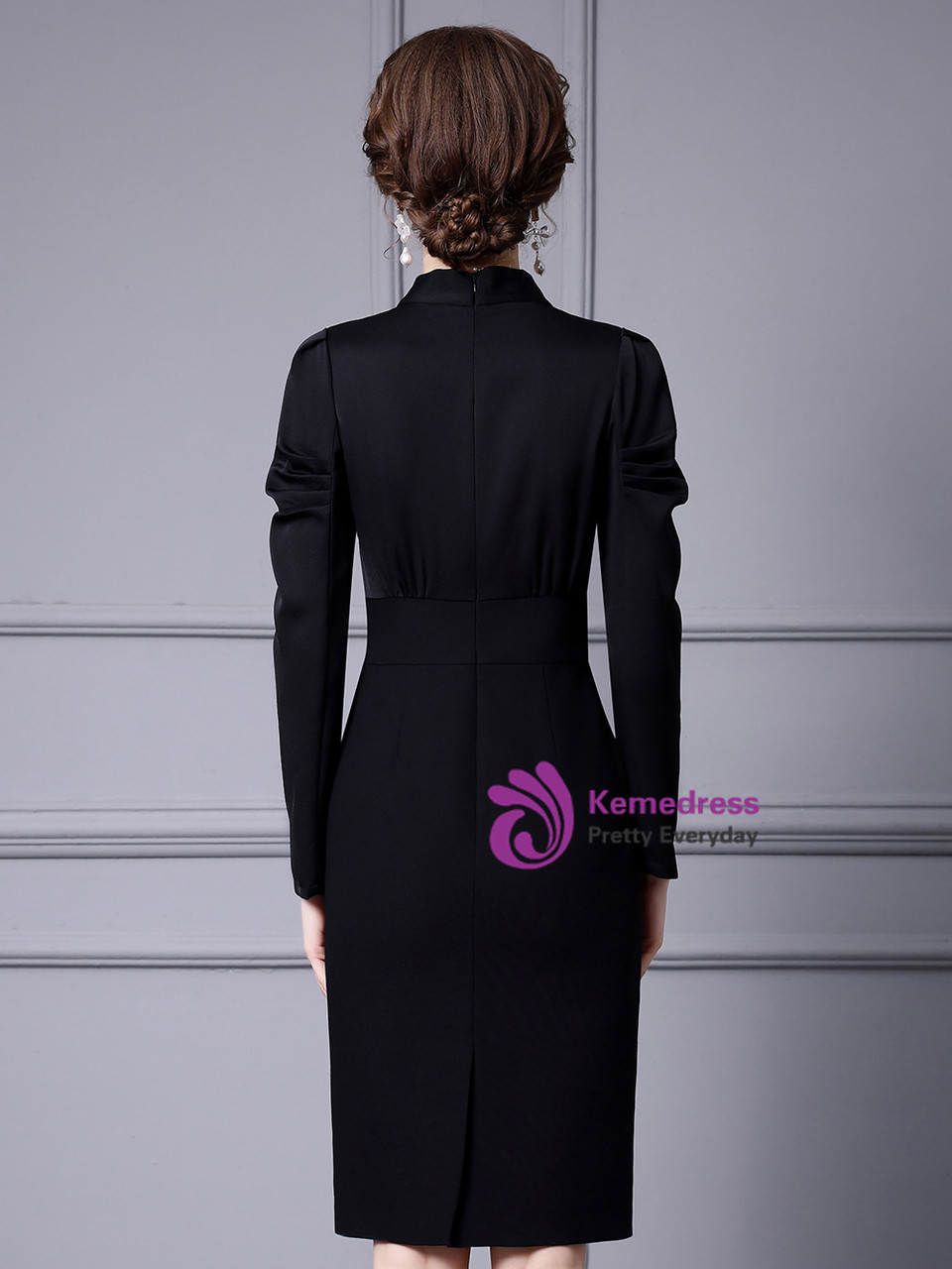 Black Mother of the Bride Dresses,Short Mother Dress with Sleeves,MD00050