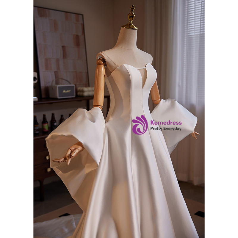 Strapless Satin Maxi Bridesmiad Dresses with Shawl White