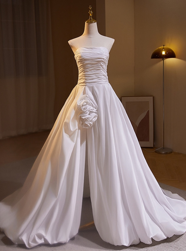 Pretty White Strapless Pleats Wedding Dress main image 0