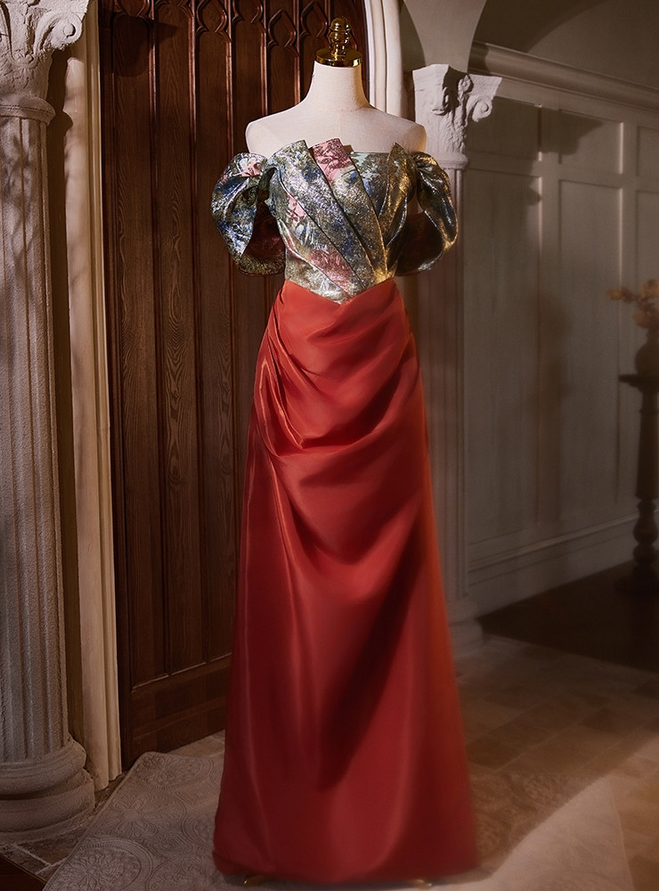 Pleated Off-the-Shoulder Sheath Floor-length Dress Burgundy main image 1