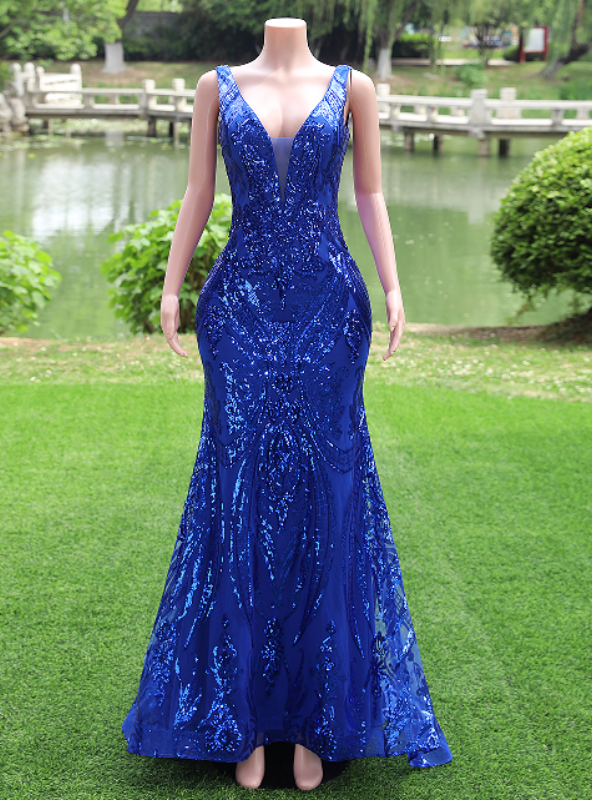 Mermaid Rhinestone Sweetheart Lace-Up Prom Dress Navy Blue main image 1