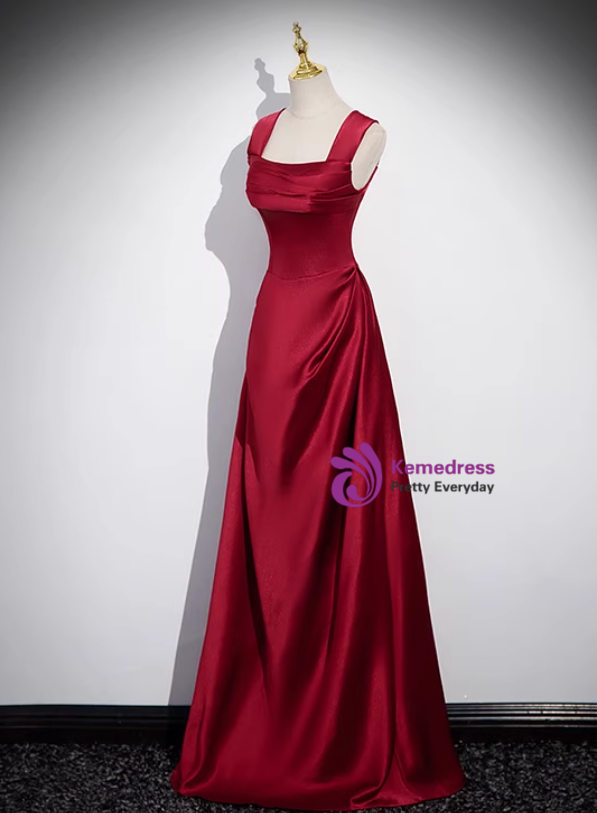 Elegant Off-the-Shoulder Burgundy Satin Prom Dress With Ruched OP737