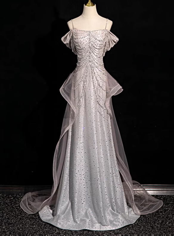 Mermaid Jewel With Side Train Long Long Sleeve Beading Sequins Lace With Side Train Prom Dresses