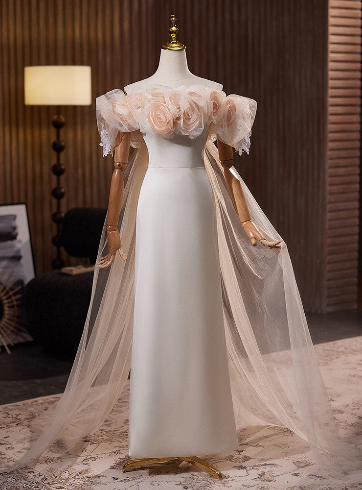 Floral Wedding Dress with Puff Sleeves