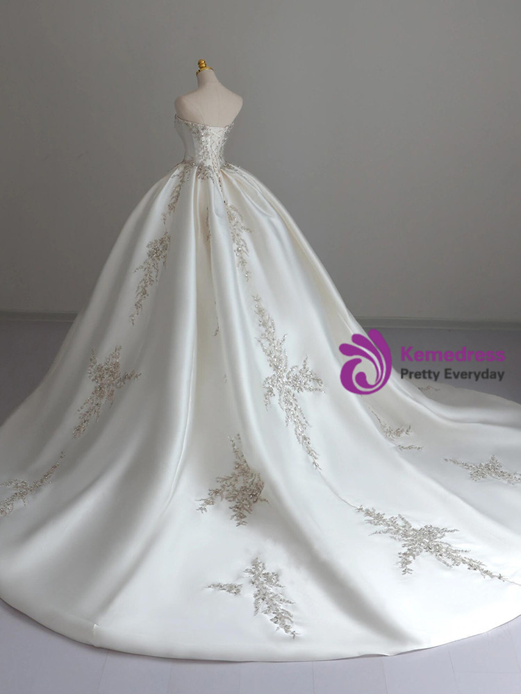 Classic Bridal Gown Ball Gown Strapless Satin Long White Wedding Dresses Elegant Bridal Gowns DH757 main image 1