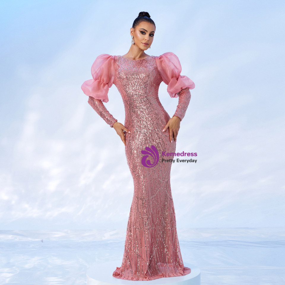 Sexy Pink Sheath Long Party Dress Evening Dress cc1851 main image 1