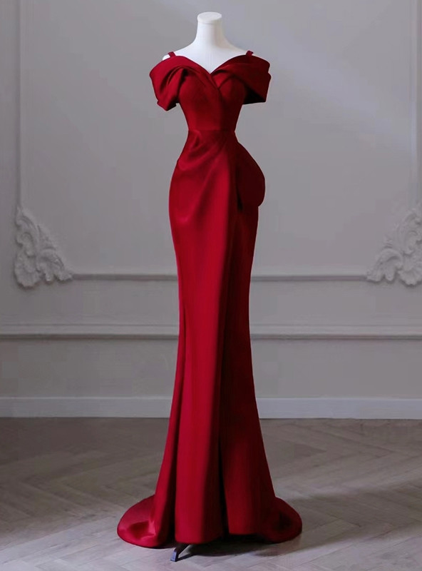 Elegant Mermaid Spaghetti Straps Burgundy Sequin Long Prom Dresses Party Dress main image 0