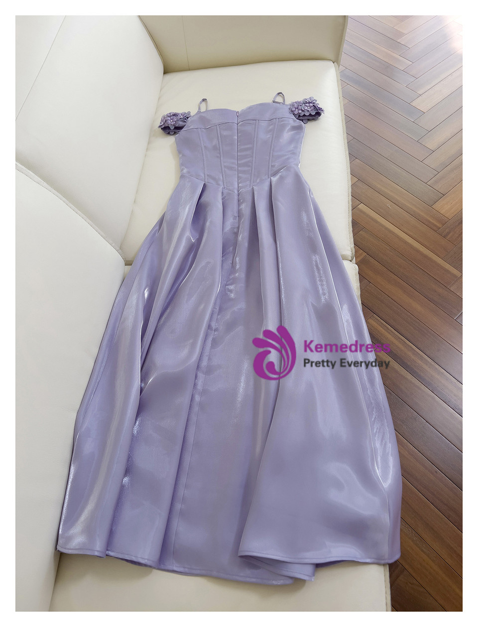 Pretty Spaghetti Straps Purple Ruffles Prom Dress Slit Party Evening Dress cc1944 main image 0