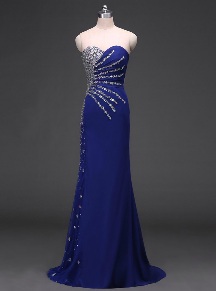 Vintage Sky Blue Ombre Sequin Mermaid Sweetheart Tulle Ruffled Train Evening Gown DP7351