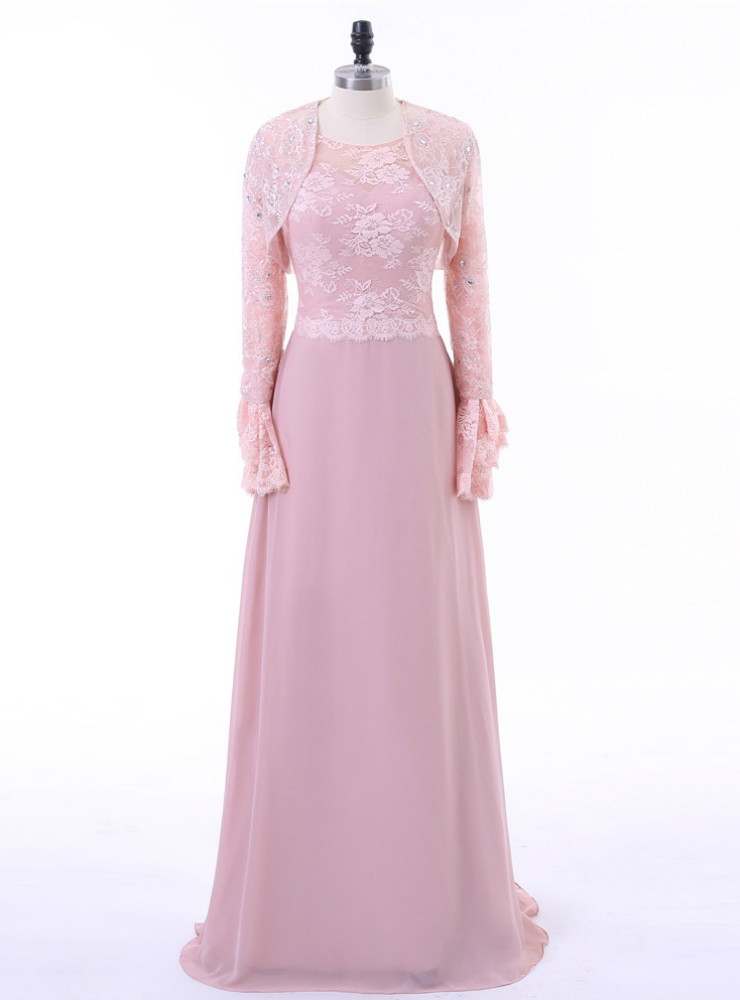 Elegant A-line Scoop Chiffon Flutter Sleeves Long Mother of the Brides Dresses