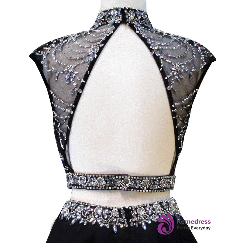 High Neck Open Back Beading Chiffon Short Homecoming Dress OM119 main image 1
