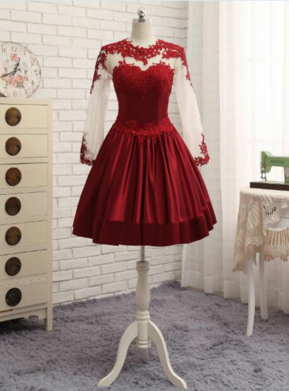 Short/Mini A-line/Princess Lace Tulle Covered Button Cocktail Dresses