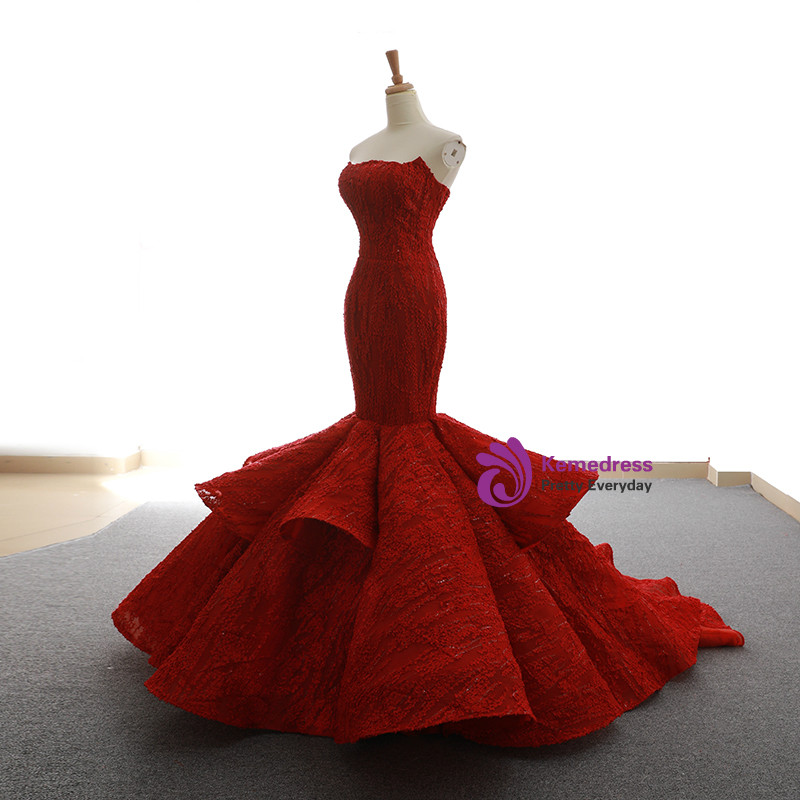 Sensual Beaded Backless Mermaid Long Gown Burgundy