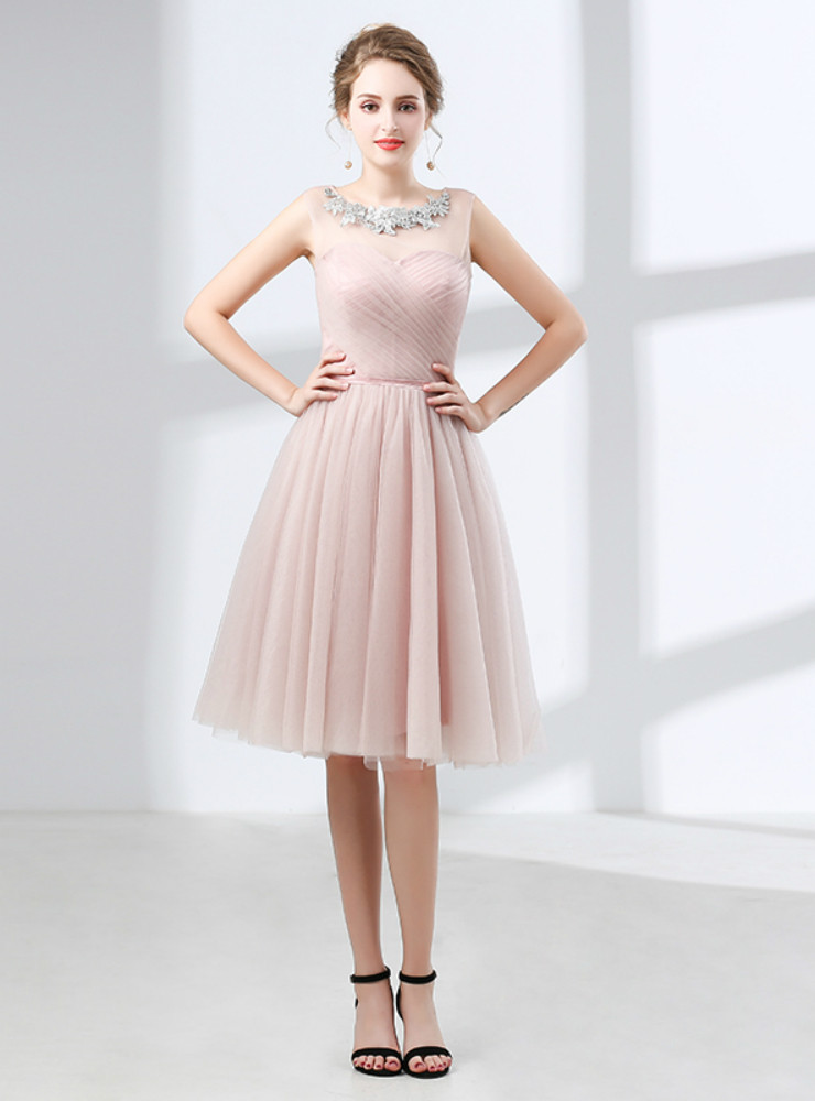 A Line Black Little Dress, Cute Sleeveless Tulle Black Knee Length Homecoming Dresses UQ1940
