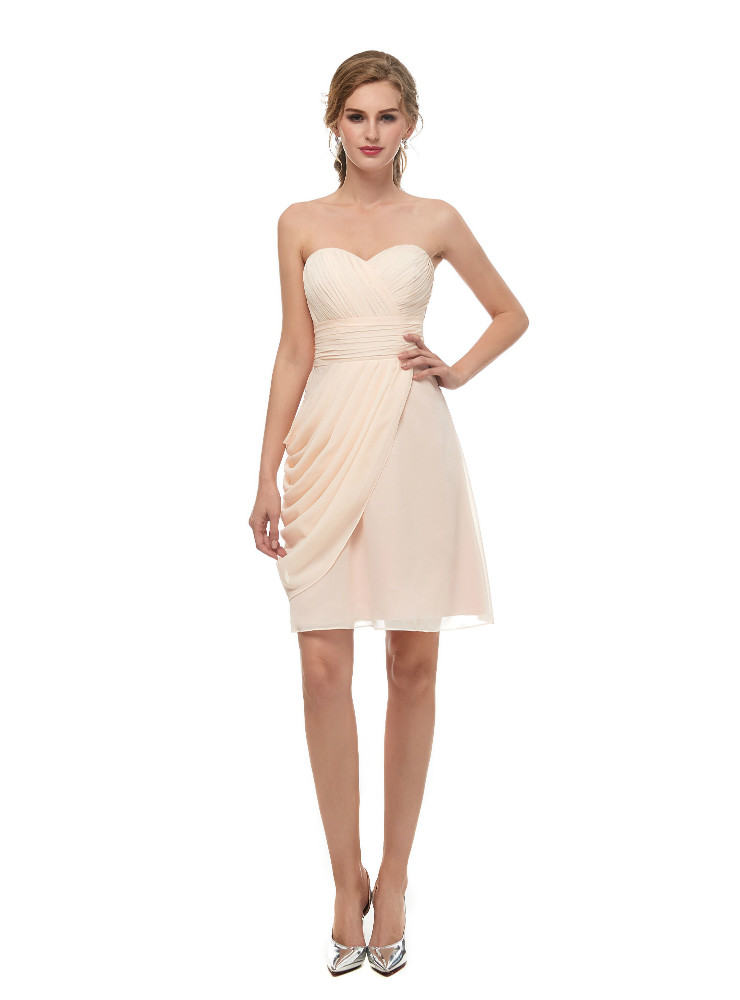Pleated Sweetheart Neck Lace Ruffles Chiffon Dress Ivory main image 0