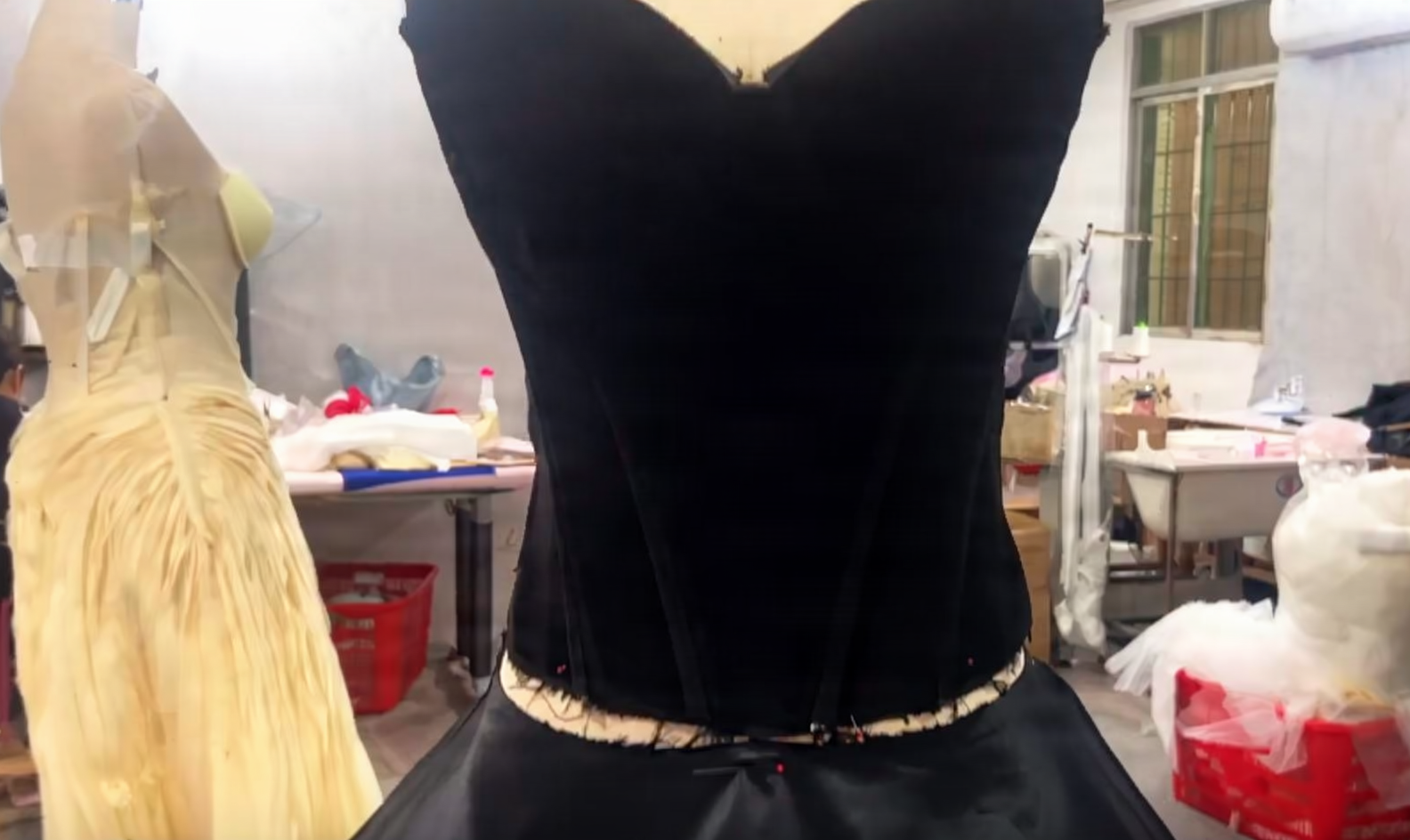 Black Velvet Strapless Sweetheart Ball Gown Bodice Black velvet strapless sweetheart ball gown bodice with internal woven polyester boning
