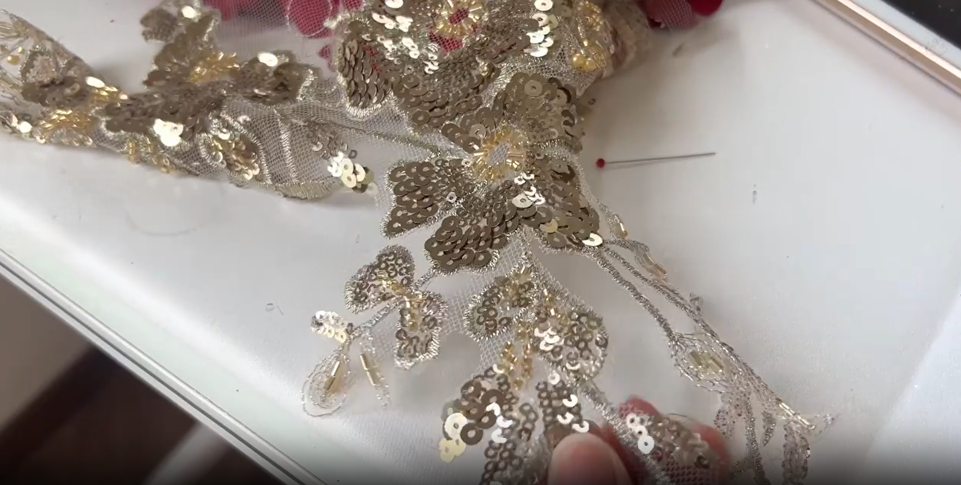 Gold and silver branch lace appliques