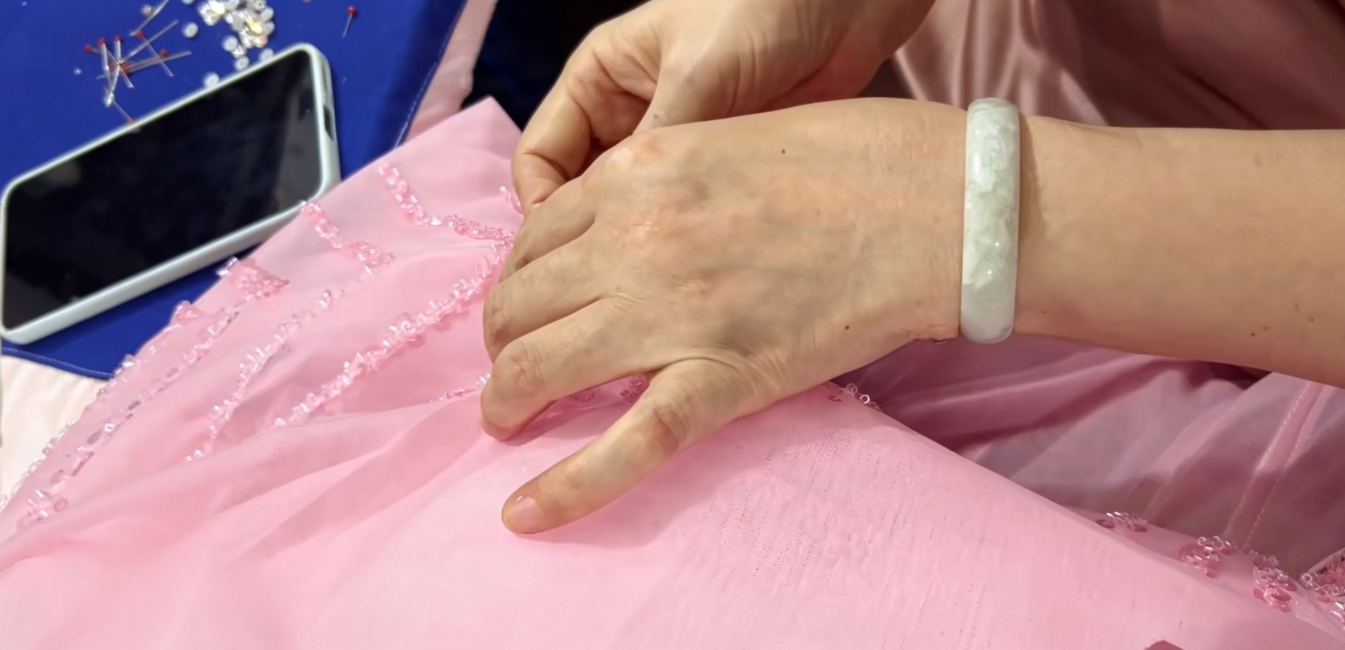 Industrial Sewing Machine for Ball Gown Construction Industrial sewing machine used during pink ball gown construction