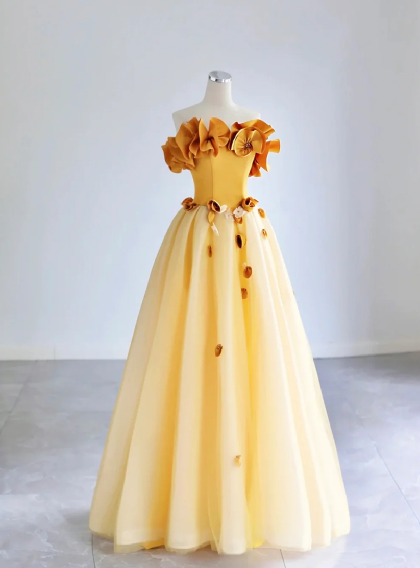 Yellow Tulle Applique Off the Shoulder Prom Dress Yellow Tulle Applique Off the Shoulder Prom Dress