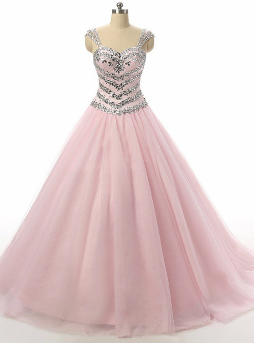 Blush Pink Ball Gown Crystal Beading Sequins Quinceanera Dresses