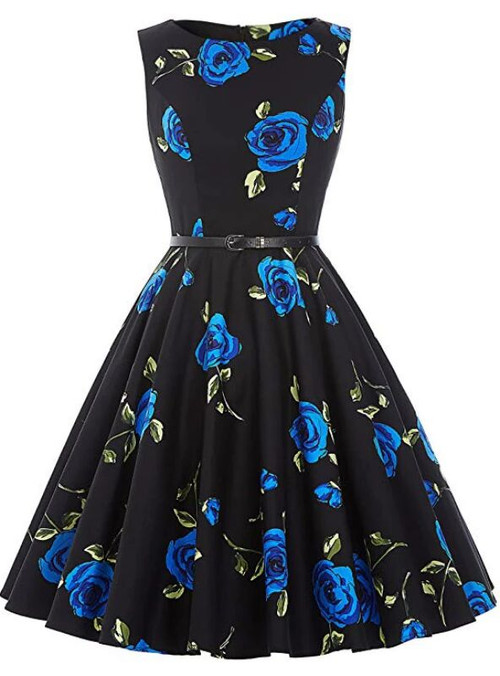 black dress with blue roses Black Lace High-low Dress With Blue Flowers
