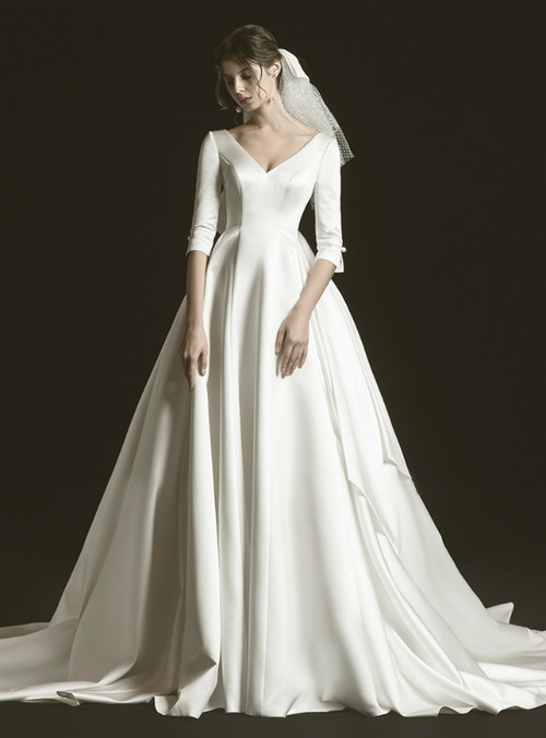 DREAM Sleeveless Satin Short Wedding Dress Big Bow V Neck Backless A-Line Bridal Gown