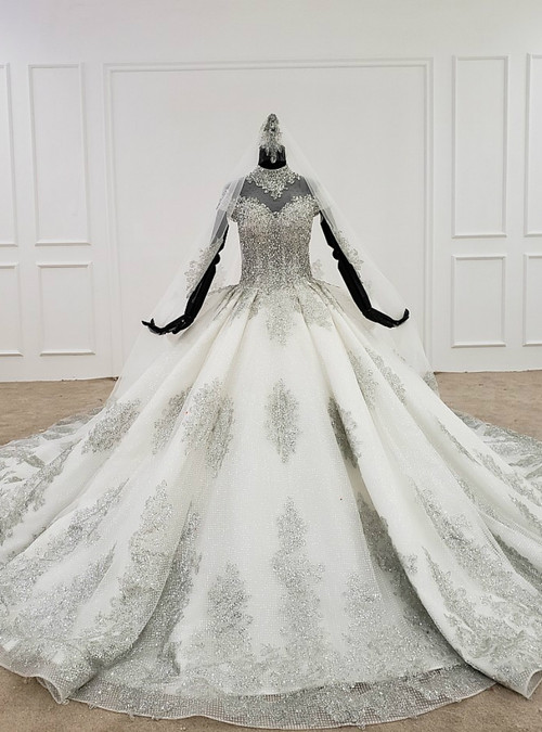 White Ball Gown Sequins Beading Wedding Dress main image 1