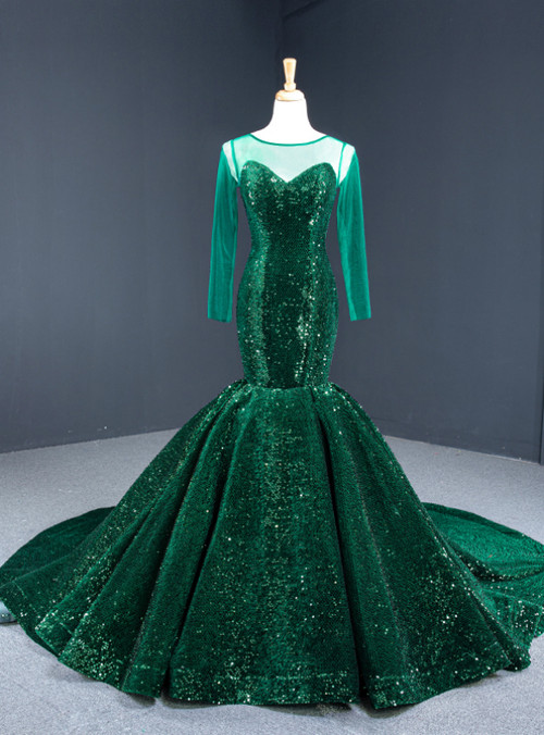 Dark Green Mermaid Prom Dress with Long Sleeves main image 0