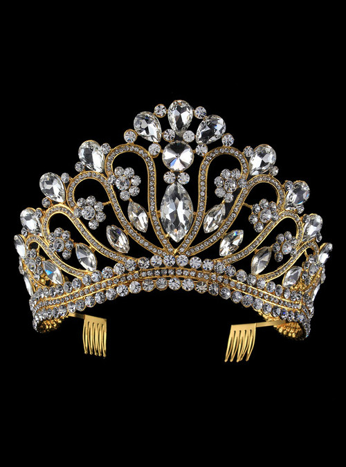 Gold Big Diamond Wedding Crown Bride Crown
