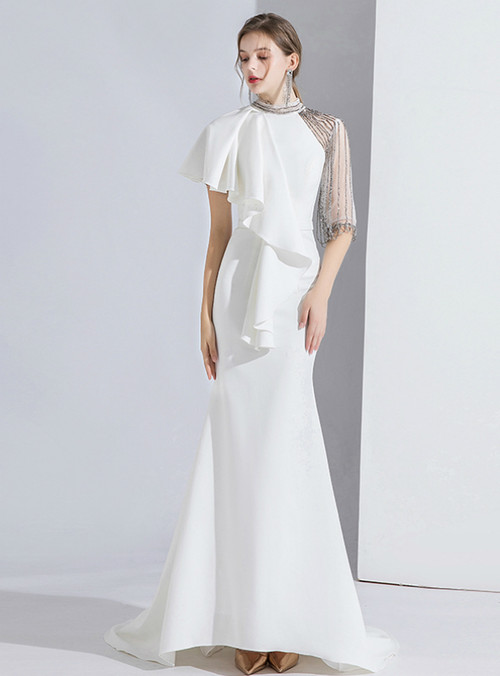 Gorgeous White Sweetheart Long Sleeves Beading Mermaid Prom Dresses main image 0