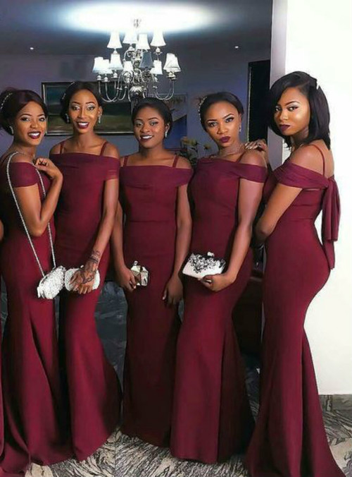 Burgundy Mermaid Prom Dresses Off-the-Shoulder Long Sexy Bridesmaids Dress