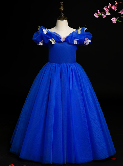 The Worldwide Shipping Online Store Royal Blue Tulle Off The Shoulder Butterfly Flower Girl Dress 7417