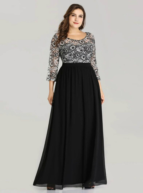 Make Your Prom a Dream Black Chiffon Lace Long Sleeve Bateau Plus Size ...