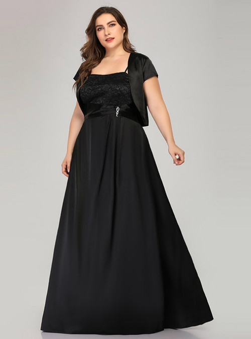 Find Your Dress For Prom! ALine Black Satin Lace Plus Size Prom Dress