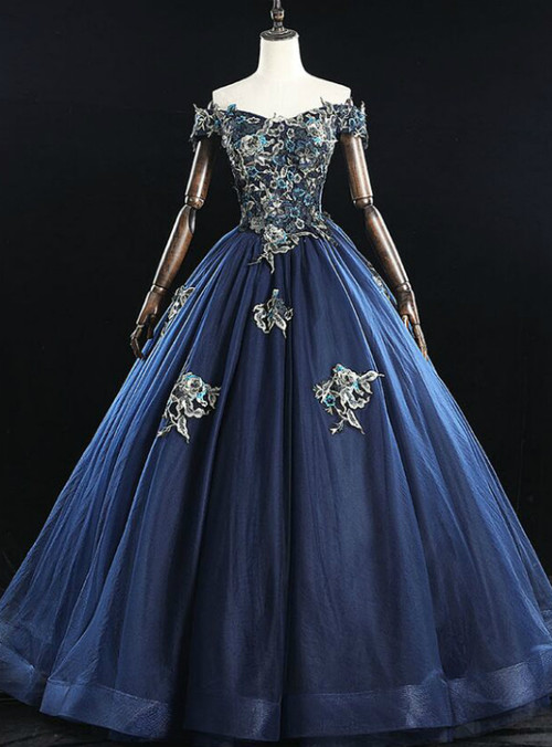 For This Year's Biggest Dance Navy Blue Ball Gown Tulle Embroidery ...