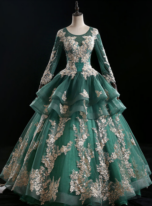 The Cheap Price Green Ball Gown Tulle Off the Shoulder Appliques Quinceanera Dress